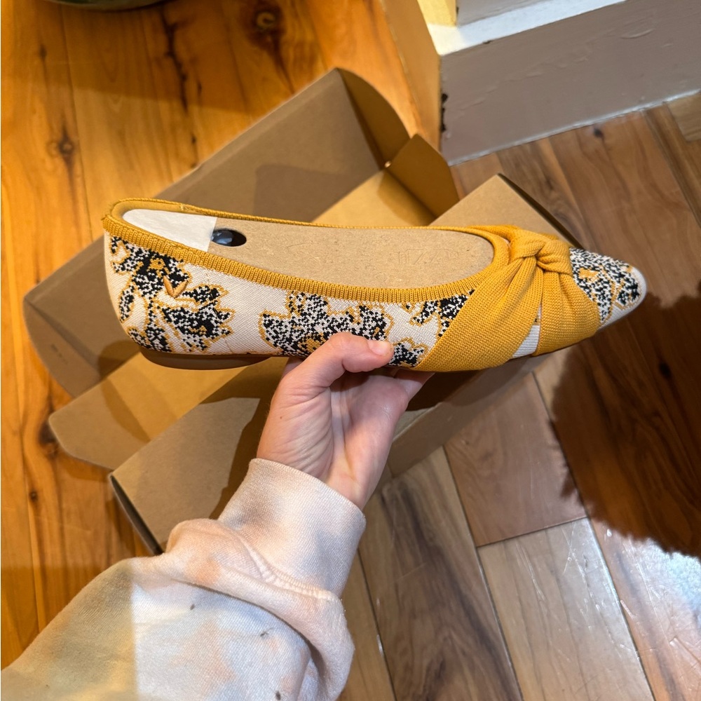 Yellow and Black Floral Loafers Flats